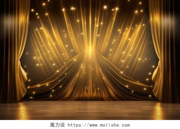 闪光的金色幕布与舞台立体3DAI插画背景